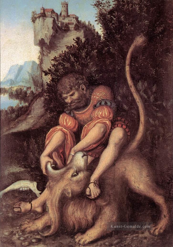 Samsons Kampf mit dem Löwe Renaissance Lucas Cranach der Ältere Ölgemälde